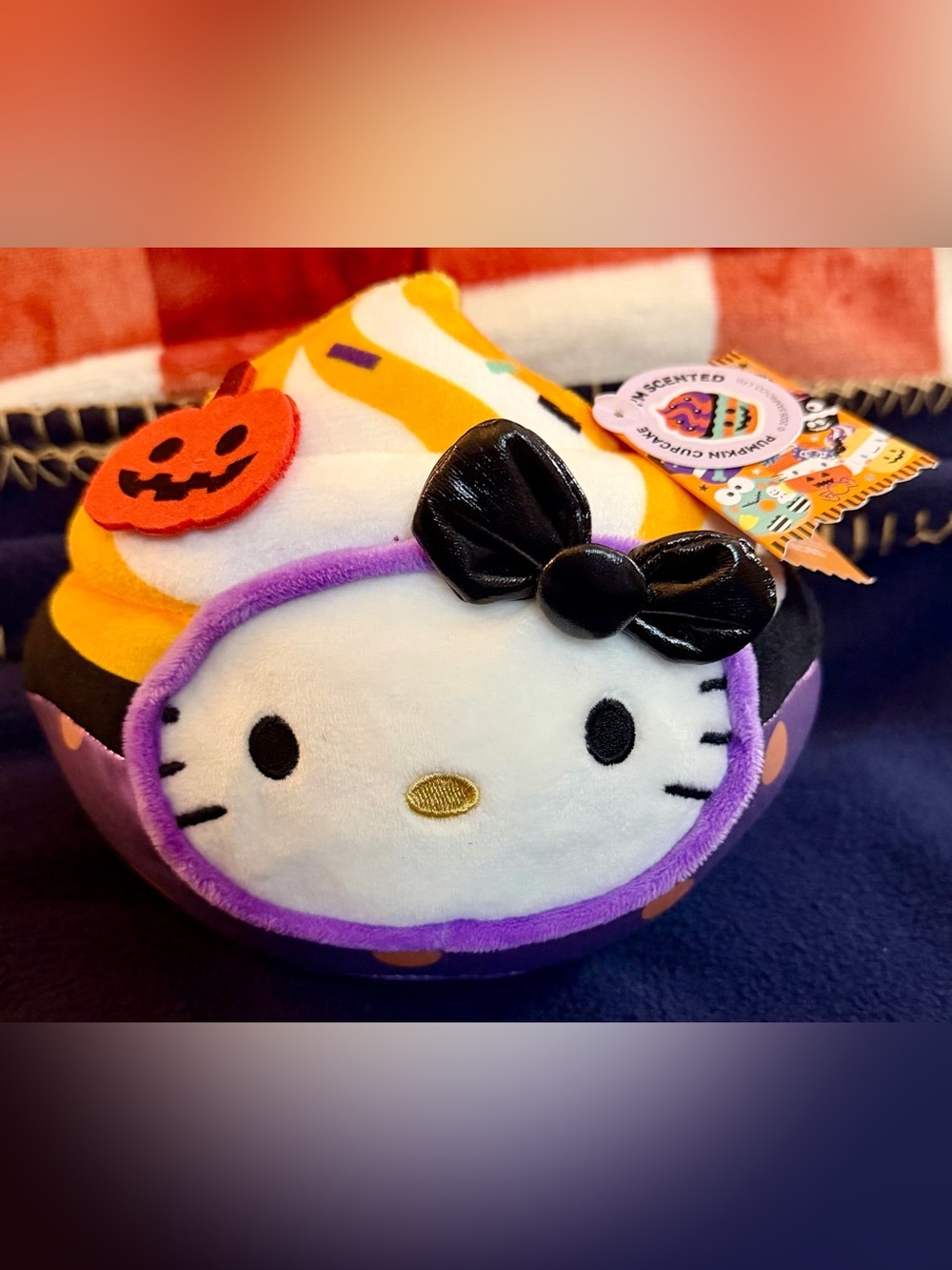 Hello Kitty Plush with Black Patent Bow and Purple Trim